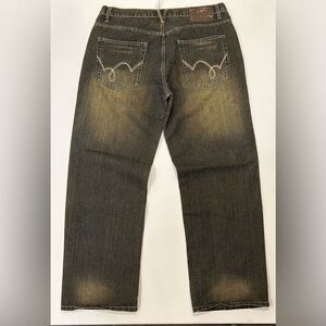 Five Elementz Wide Leg Jeans Gray Brown Stripe Denim Baggy Skater Y2K 38x34